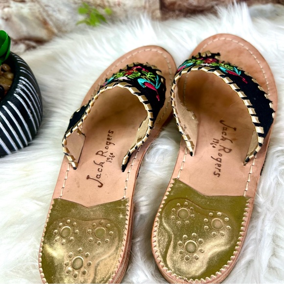 JACK ROGERS 1960 Embroidered Textile and Leather Thong Sandals, 8 - Picture 9 of 10